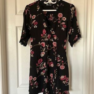 Wrap over black floral dress